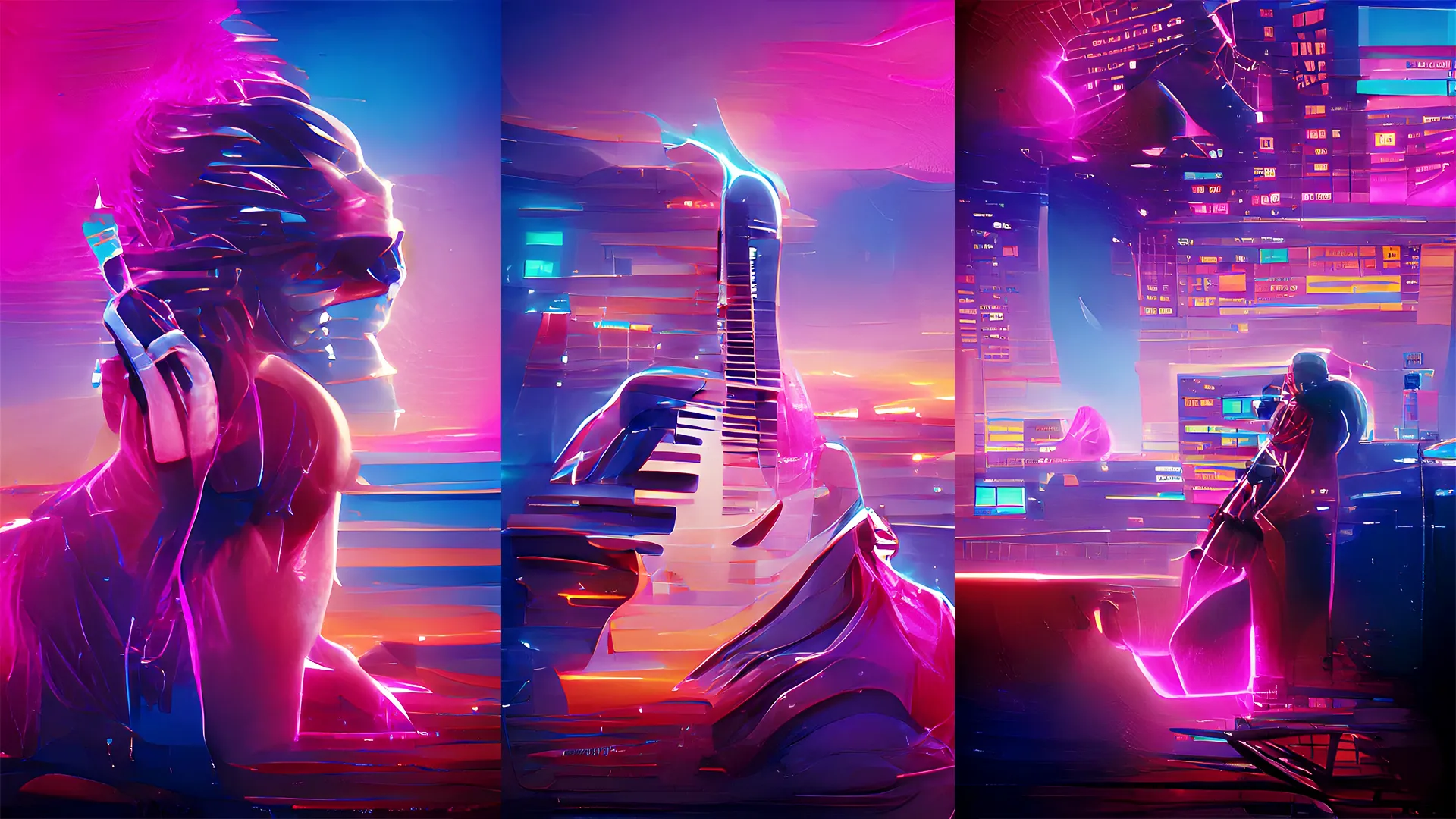 Music production workspace with various tools and AI interfaces